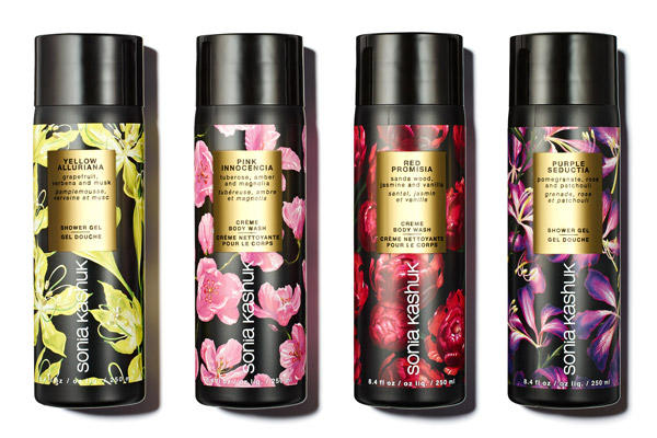 Target’s first and longest-standing designer collaborator, Sonia Kashuk arrived at Target in 1999 as a successful makeup artist brand.  The line was expanded in November 2013, with full launch support in 2014.  The 24-sku bath and body collection features body butter, hand crème, shower gel, perfume and comes in four scents: Red Promisia, Purple Seductia, Pink Innocencia and Yellow Alluriana.  The line ranges in price from $4.99 to $19.99 for an eau de toilette.