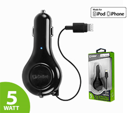 Cellet 1Amp Lightning Retractable Car Charger (MFi Certified) by Cellet