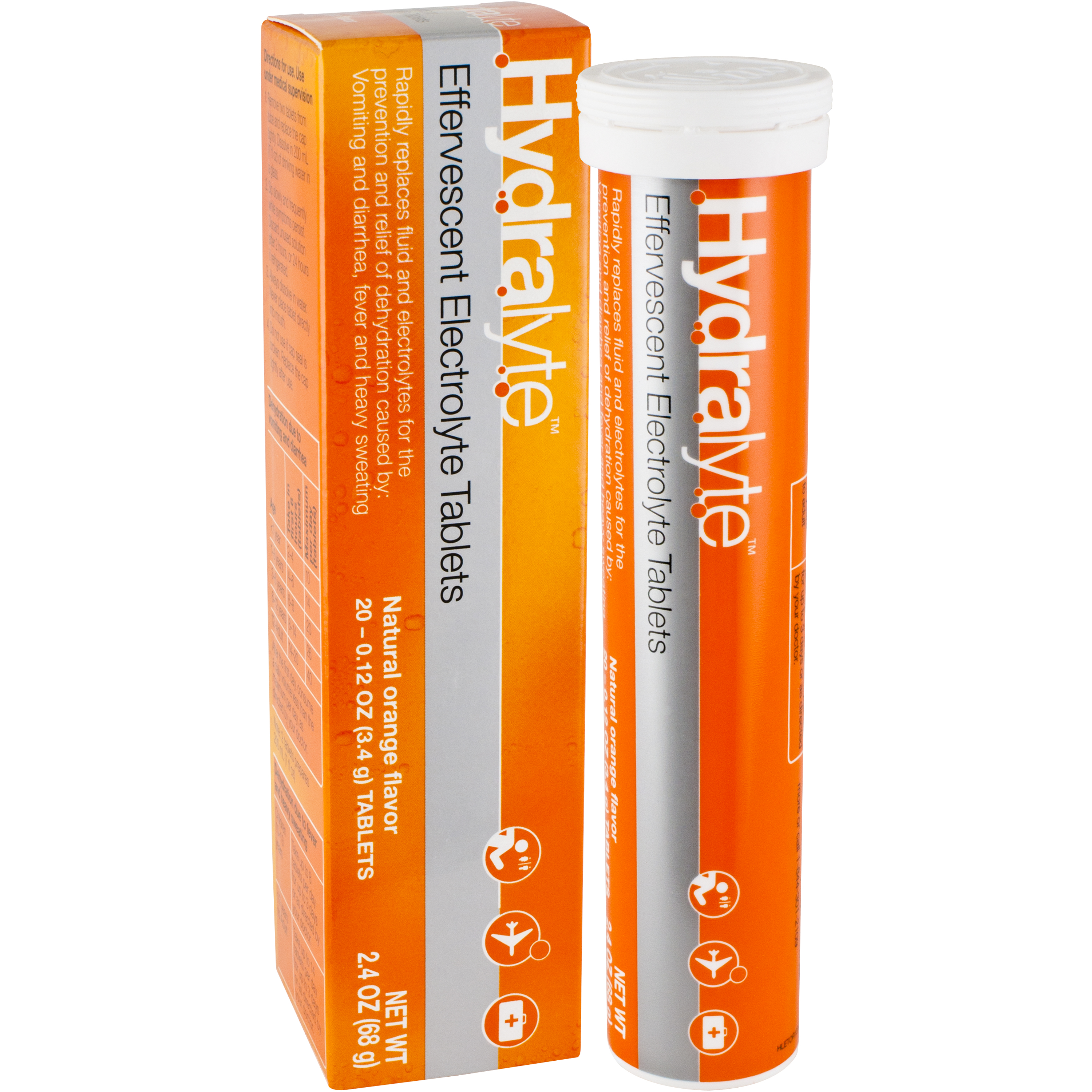Orange Effervescent Tablets.  Scientifically formulated for rapid rehydration by Hydralyte