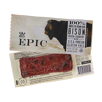 The Bison Bacon bar Epic Bar delivers a substantial serving of our two most favorite meats