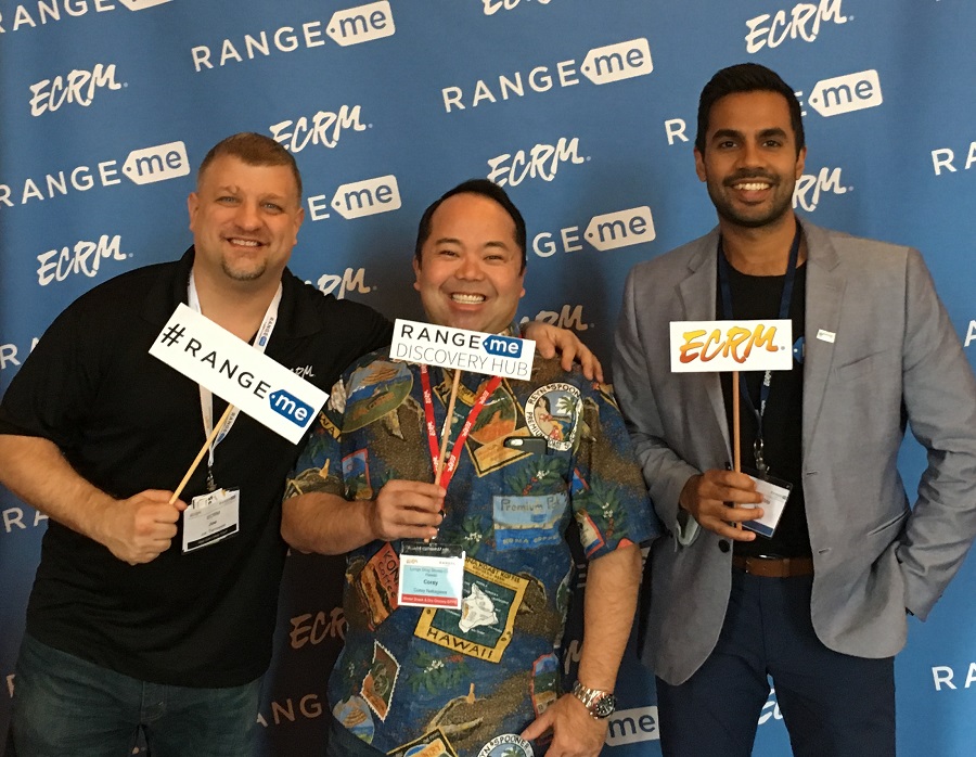 Corey Nakagawa, a buyer with Longs Drug Stores-CVS Hawaii (center) with ECRM's Joseph Tarnowski (left) and RangeMe's Vir Saty